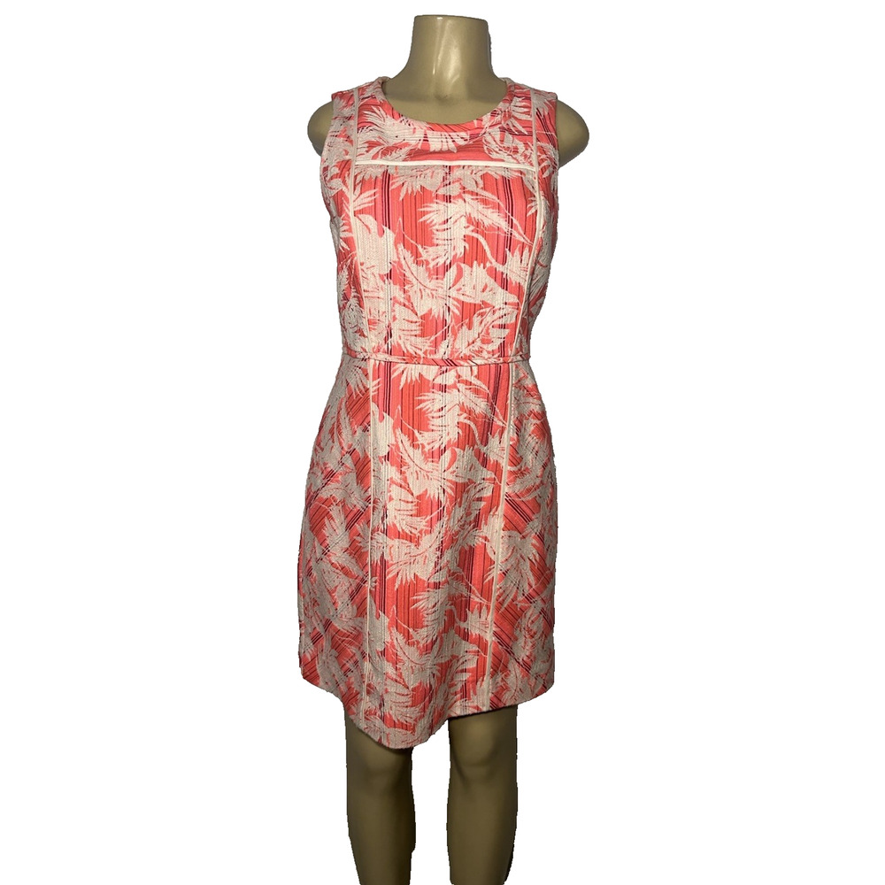 J.Crew Bright Pink Ivory Palm Print Exposed Back Cut-Out Sheath Dress Si…